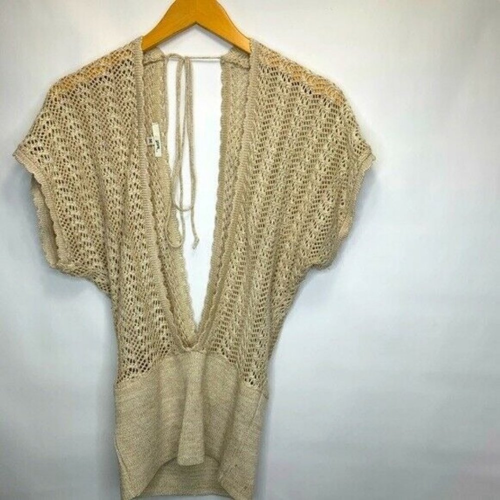 Yank womens boho brown open knit sweater Medium